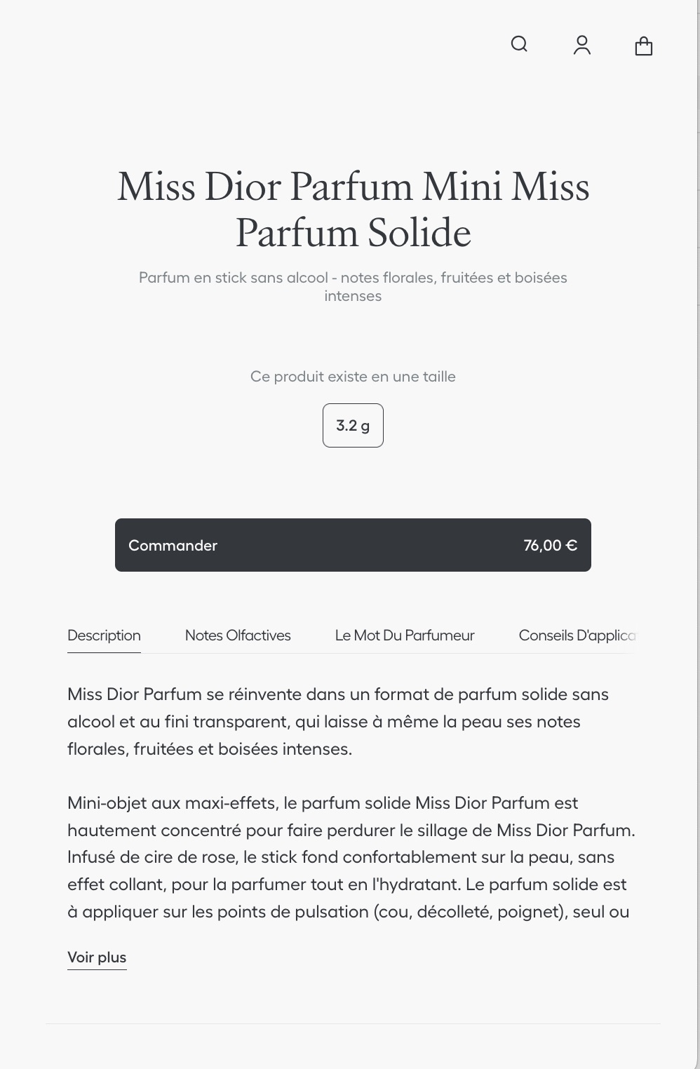 Description du produit + un bouton pour effectuer l'achat