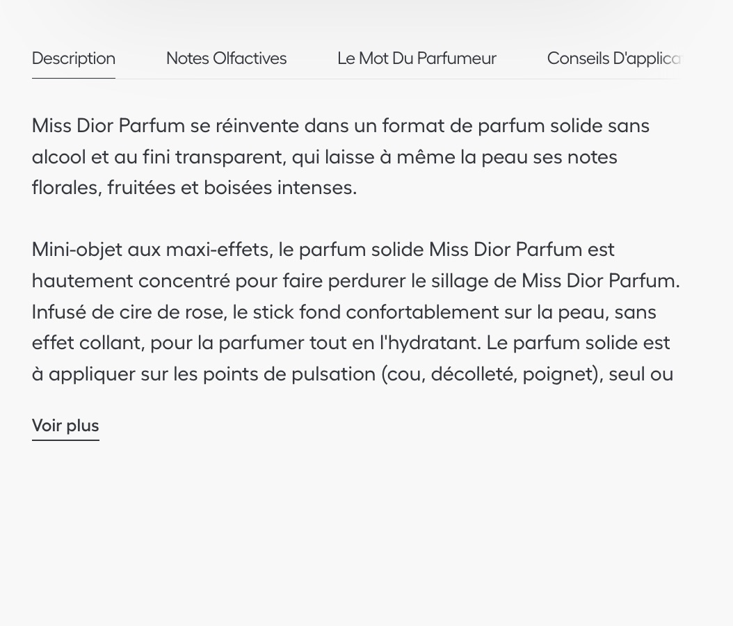 texte de description du produit du site dior