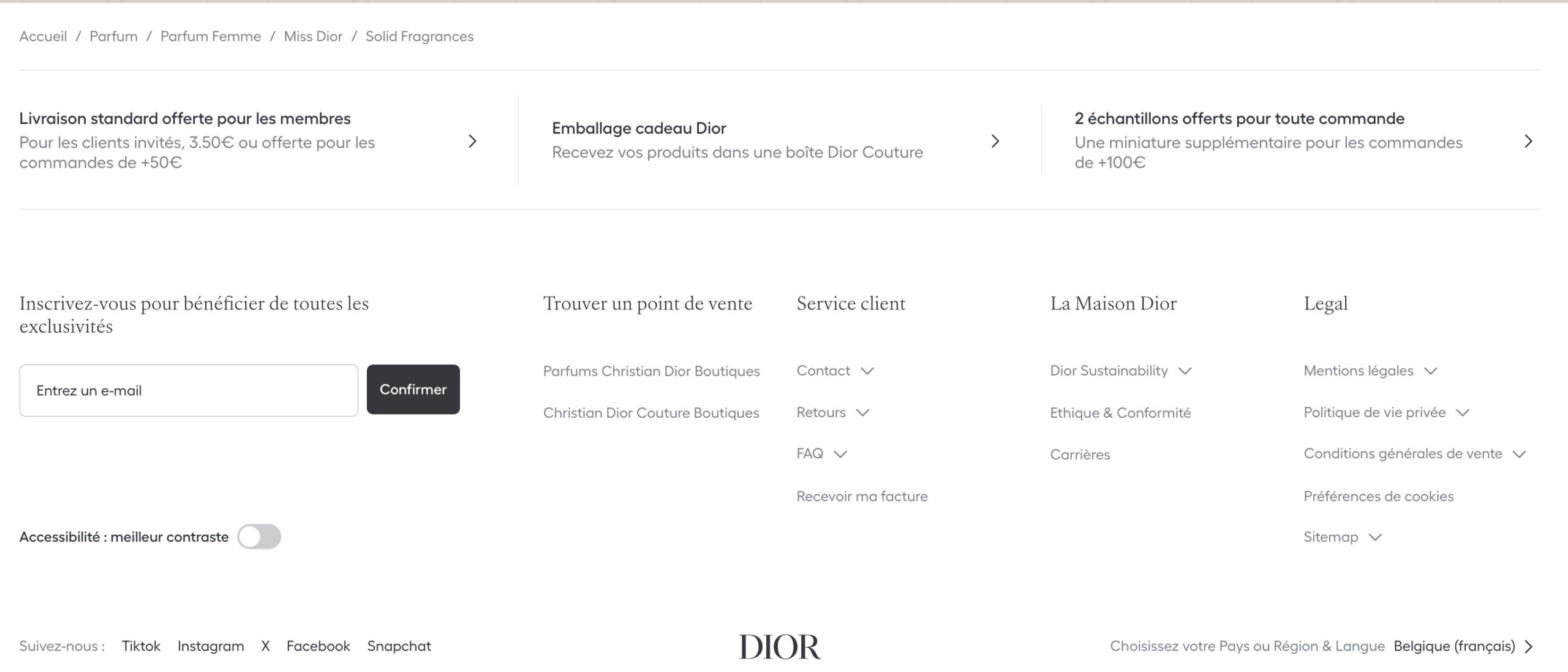 footer de la page dior