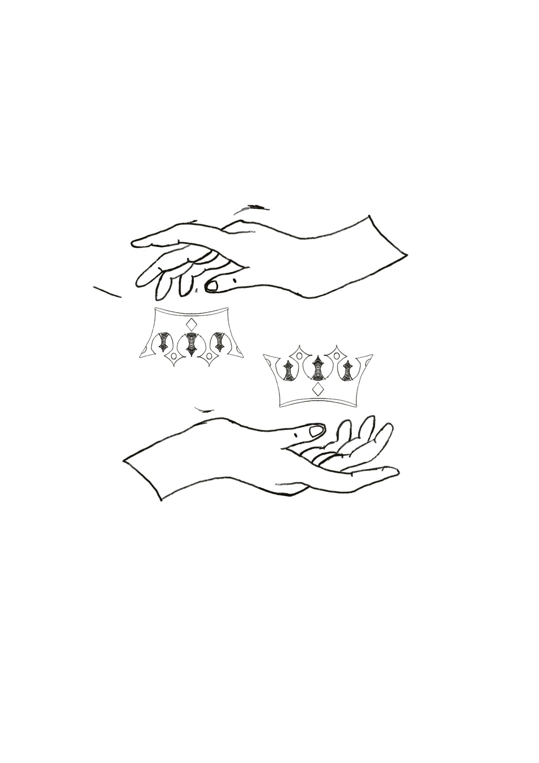 main d'homme avec couronne au dessus de chaque mains